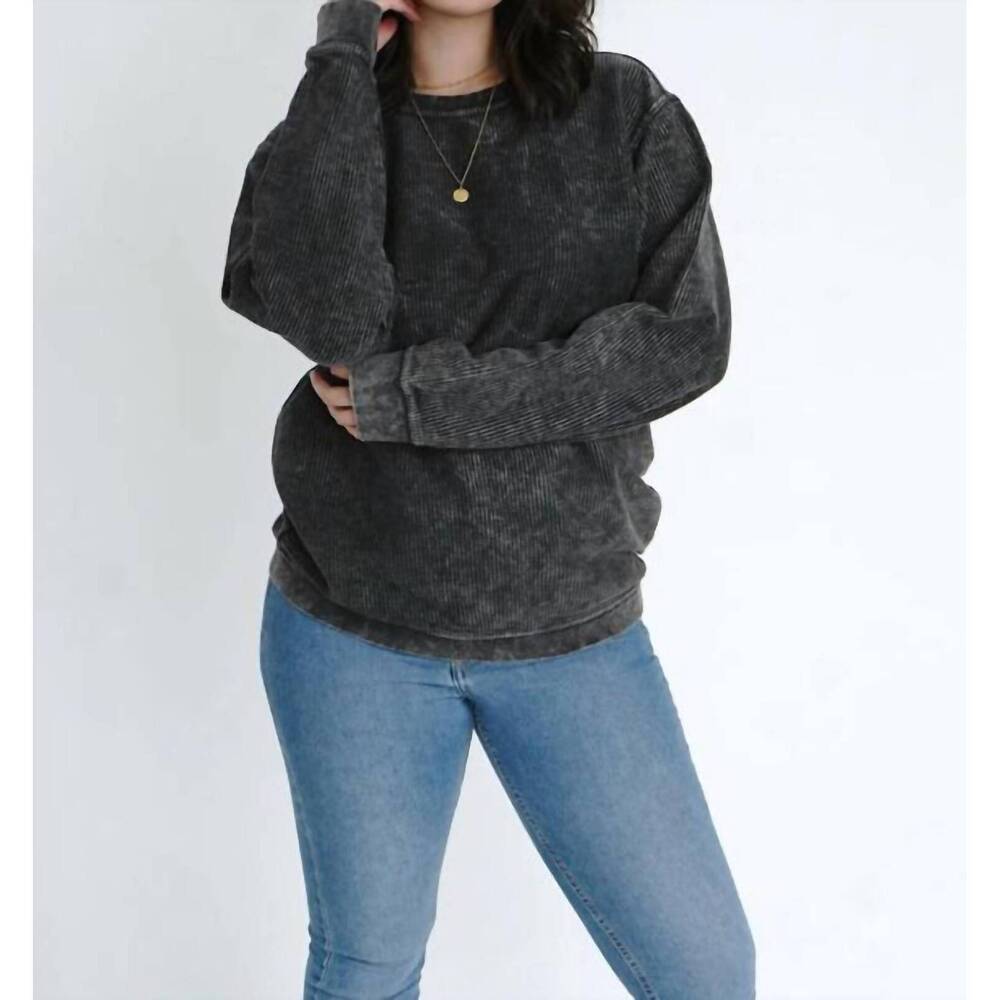NEW ROYCE BRAND comfy corduroy crewneck pull over in black